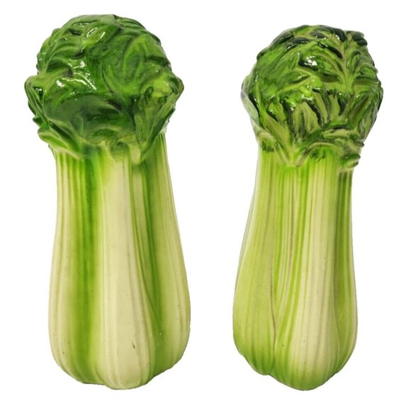 Vintage Celery Stalk Salt And Pepper Shaker Set Porcelain Green Made In Japan - Picture 1 of 9